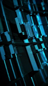 Download Vertical video - abstract data center motion background with blue glowing data lights. This modern technology background is a seamless loop. for free