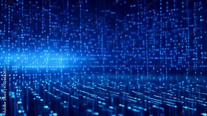Binary code on a dark background. Blue matrix. Vector illustration, Digital binary code and AI algorithms running in the background, Modern server way, AI Generated