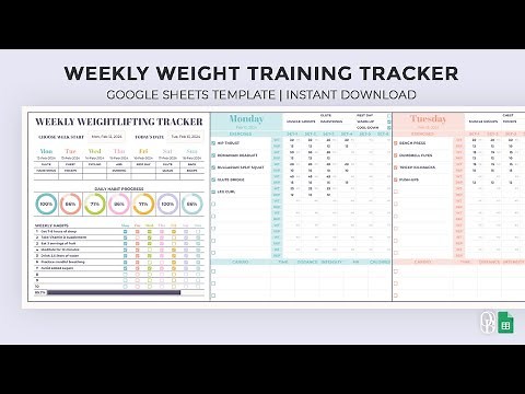 Weekly Weight Training Tracker, Google Sheets Template
