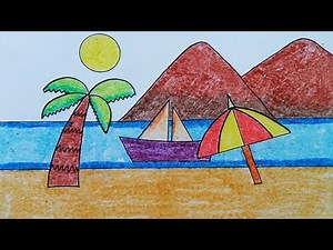 Summer beach drawing for kids and beginners| beach easy drawing
