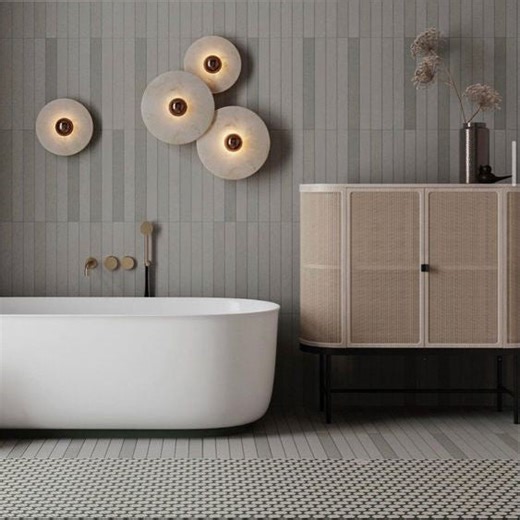 LuxRoyale Round Alabaster Wall Lamp With Fluted Brass Center And Hidde