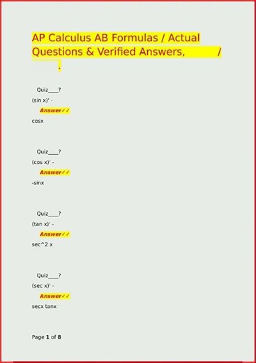 Ap Calculus Ab Formulas Actual Questions En Verified Answers video