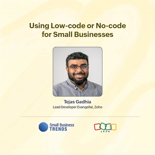 12 reactions | Low-code platforms' flexibility and scalability can be leveraged to create something as simple as a registration form or as complex as an ERP tool. In this interview with Small Business Trends, Tejas Gadhia shares the benefits of low-code tools for small businesses.  zurl.co/Hg6S | Zoho | Facebook
