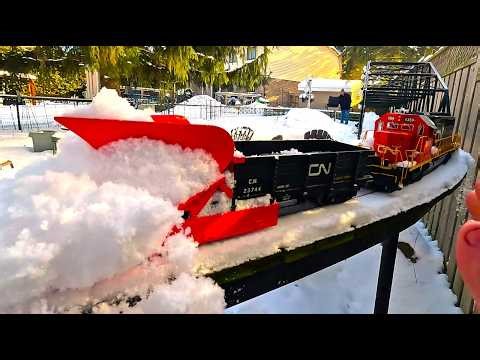 Model train plowing deep snow!