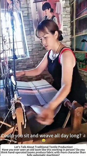 Woman Weaving on a Traditional Old Loom in a Textile Workshop 🧵