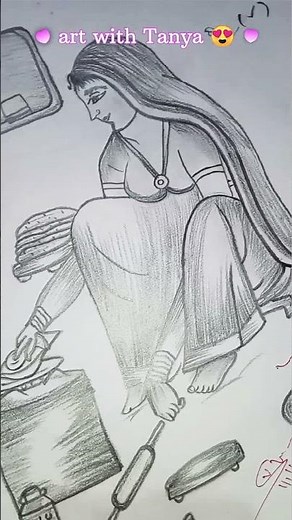 How to make a women sketch cooking food with shadeing#artwithtanya #shorts .