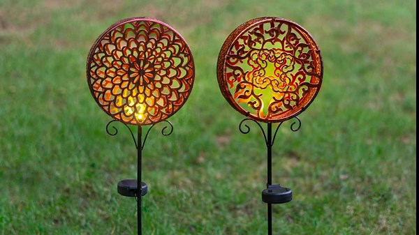Touch Of ECO Solar LED Shadow Stake Light - Outdoor Decorative Light, Copper Design, for Pathway, Garden, Outdoor Living Area, 2.5 Feet Tall - Copper Petals