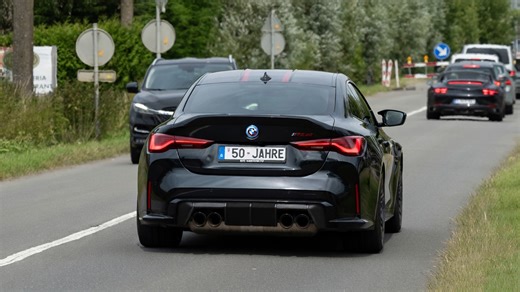 BMW M4 nearly hits car during hard acceleration