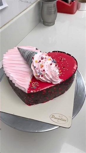 Strawberry heart shape cake decorating ideas #viral #trending #shortfeed #reels #cakedesign #video