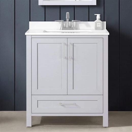 Home Decorators Collection Moorside 30 in. Single Sink Freestanding Dove Gray Bath Vanity with White Engineered Stone Top (Assembled) Moorside 30G - The Home Depot