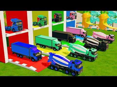 GMC MIXER TRUCK & SCANIA DUMP TRUCK with FLATBED TRAILER - Farming Simulator 22