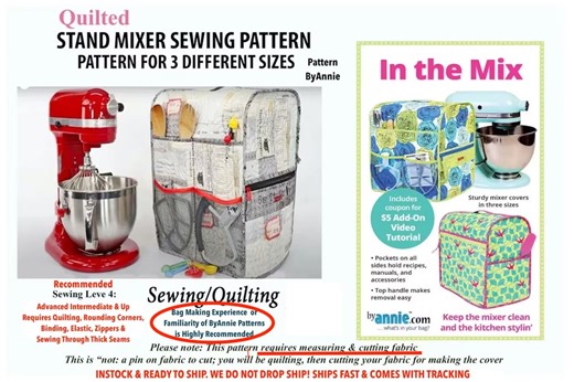 Byannie in the Mix Quilted Stand Mixer Cover Sewing Pattern: 3 Sizes (add-on Video) Advanced - Etsy