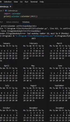 How to make calendar using python #python #coding #shorts