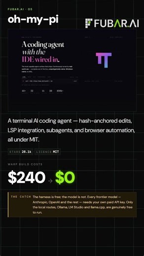 Free tool replaces $20/mo Warp Build — oh-my-pi #Shorts