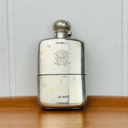 Antique Sterling Silver Flask With Hinged Top and Detachable Cup, Smooth Finish, Monogram WAM / MWA, Henry Atkins, Circa 1895, Weight 280 G - Etsy UK