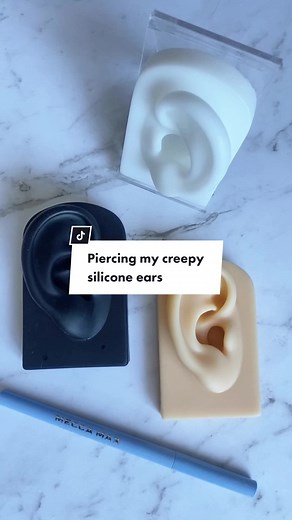 Piercing Silicone Ears with Sewing Needle for Styling Videos