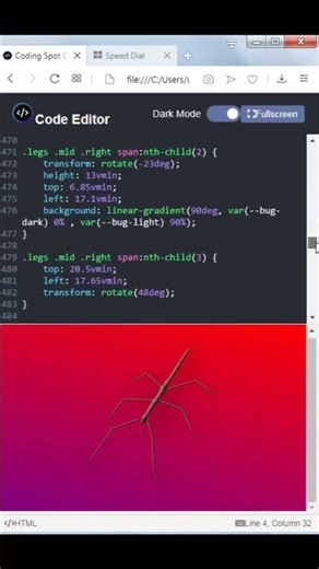 Animated Stick Bug - Pure CSS #shorts