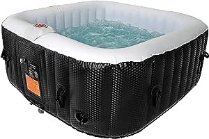 #WEJOY AquaSpa Portable Hot Tub 61X61X26 Inch Air Jet Spa 2-3 Person Inflatable Square Outdoor Heated Hot Tub Spa with 120 Bubble Jets, BLACK/WHITE-2-3person