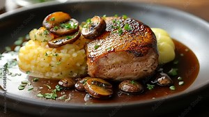Savory Pan-Seared Chicken with Mushrooms and Creamy Risotto