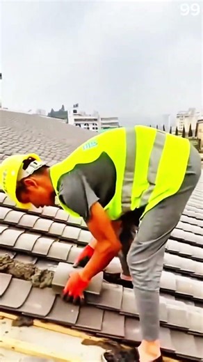 Curved roof tile set into mortar alignment