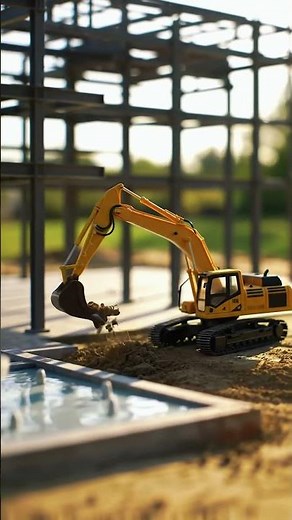 RC Excavator Digs the Foundation of a New Building