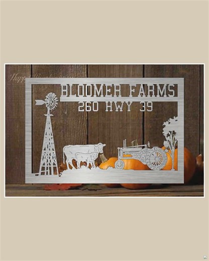 Custom Metal Sign with farm scene with windmill tractor cows calf customized with your name