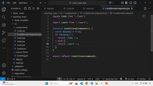 Conditional Rendering is when you want to display or show a specific part of JSX based on a certain condition. It is similar to using if, else, or the ? : (ternary operator) in JavaScript, but here it is used inside JSX. #idow #consistency #iamafrontenddeveloper #used #react #webdev #freelancer | Idow Ibrahim | Facebook