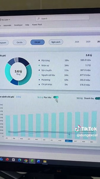 Dashboard Doanh Thu - Chi Phí #dungexcel #tinhocvanphong #dashboard