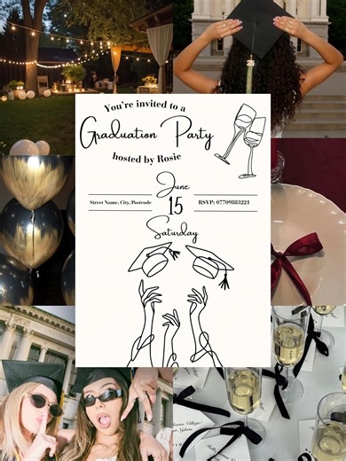Graduation Party Invitation Template, Prosecco Grad Cap, Hand Drawn Style Personalized Digital Invite - Etsy