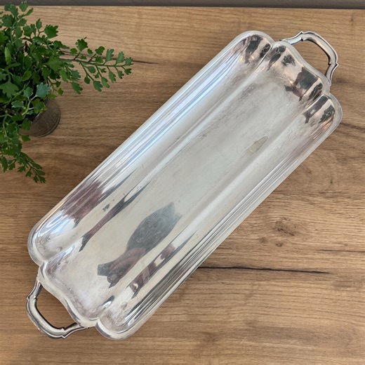 Vintage Silver Serving Tray | Bristol Silver Bread Tray | Long Handled Silver Platter | Mid Century Table Decor - Etsy
