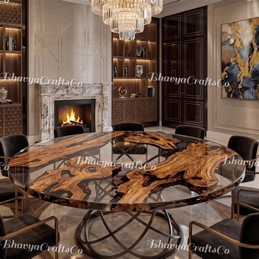 Large Round Olive Wood Epoxy Resin Dining Table - Live Edge Luxury Furniture - 6-8 Seater Custom River Table - Handmade Bespoke Home Decor - Etsy