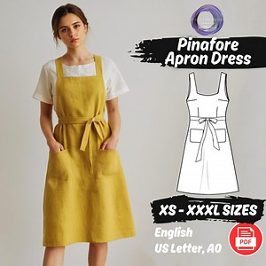 Pinafore Apron Dress Sewing Pattern | Pockets Linen Dress PDF Pattern | Cottagecore Square Neckline Apron Dress Pattern | Vintage Apron - Etsy