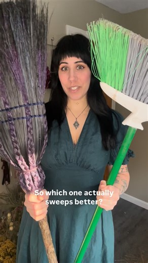 Maya Rose on Instagram: "Plastic Broom vs Natural Fiber Broom — which one actually sweeps better? I think we can all agree that my brooms win out on looks and environmental impact, but do they truly sweep better than the average plastic broom? Let’s find out. #broom #witchesofinsta #witchythings #witchtips #witchythings sweep sweeping ritual cleansing comparison product review testing broom challenge cleaning besom witches broom broomstick"