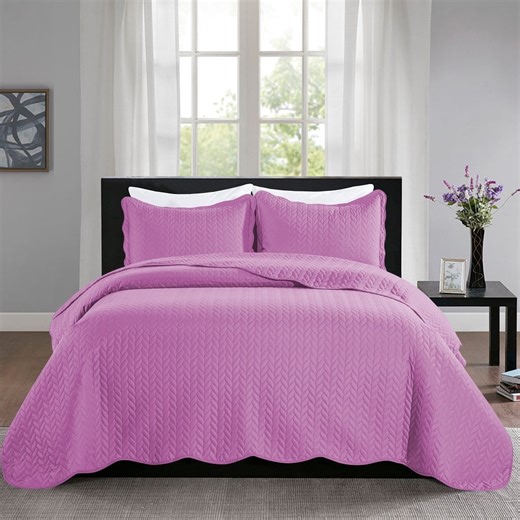 IR Imperial Rooms 3 Piece Quilt Set Bedding Soft Microfiber Chevron Bedspreads   2 Pillow Shams Purple Full/Queen