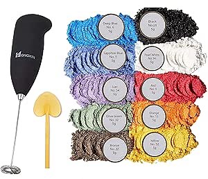 Epoxy Color Pigment-10 Color, with mini Hand Epoxy Mixer, Mica Powder for Epoxy Resin Dye, Cosmetic Grade Soap Colorant, Natural Slime Coloring with Paint Mixing Tool for Cup Tumbler Turner
