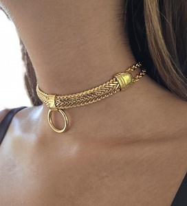 Collar Choker: Bold Herringbone Chain With O Ring Pendant - Chunky Gold Necklace - Etsy