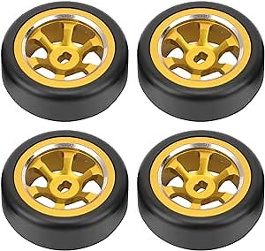 RC Drift Tire, 4pcs RC Metal Drift Tire Car Accessories Compatible with K969 K989 P929 1/28 RC(Golden)