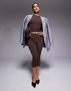 ASOS DESIGN Sculpt baby tee and capri pants set in brown | ASOS