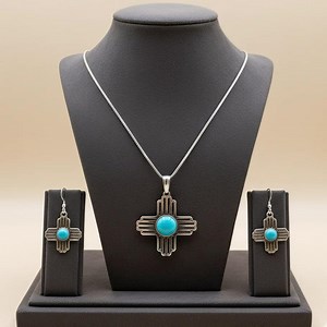 Turquoise Jewelry Zia Dangle Earrings and Necklace: Sterling Silver Jewelry - Native American Jewelry Gifts - Etsy