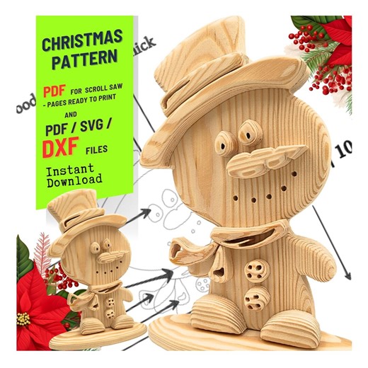 Woodworking | Scroll Saw Pattern | Snow Man PDF SVG DXF |holiday Home Craft - Etsy