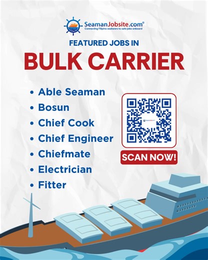 24K views · 104 reactions | Bulk Carrier Jobs Alert! Hundreds of safe at legit job openings ang available ngayon sa SeamanJobsite.com Apply na at simulan na ang next voyage mo! Wala ka pang account? Visit our website now ⬇️ https://bit.ly/SJCandiSignUp #SeamanJobsite #SafeJobs #Seafarer #ApplyNow #trabaho #trabahoabroad #work #Seaman #BulkCarrier | SeamanJobsite | Facebook