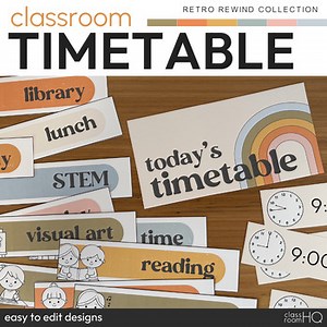 Retro Classroom Decor Editable Visual Schedule Timetable Pack | RETRO REWIND