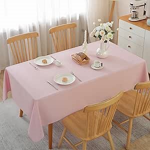 Alsoo Table Cloth Rectangle Table, 60×90 Inch Linen Textured Table Cloth Waterproof Spill-Proof TableCloths Wrinkle Free Fabric Farmhouse Table Cover for Dining Parties Buffets Holidays,Light Pink