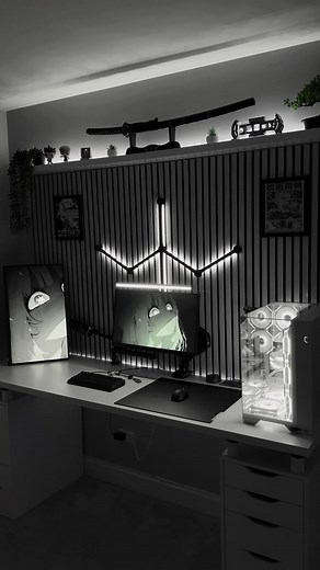 Sleek Black & White Gaming PC Setup