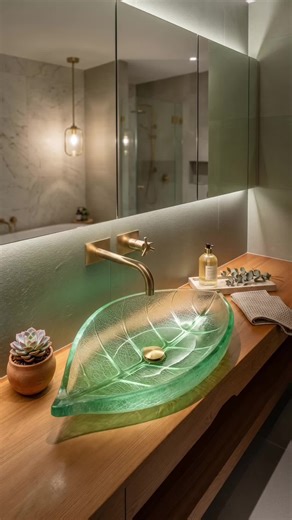 Giant Leaf Resin Sink: Unique Bathroom Design