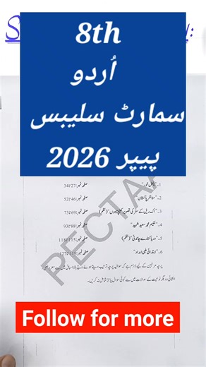 8th Urdu Smart Syllabus for 2025-26 Punjab Boards