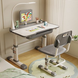 Kids Desk and Chair Set, Height Adjustable Children Bedroom Study Desk with Tilt Desktop, Can Directly for Drawing, Book Stand, 3 Mode LED Light and Storage Drawer for Boys Girls (Blue)