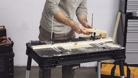 RIDGID 22 in. W x 34.6 in. D Portable Work Table with Plastic Top and Wood Router Plate 260224