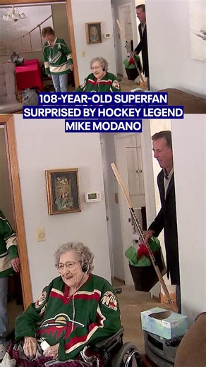 Fox 9 on Instagram: "Dorothy Heckmann, a 108-year-old hockey superfan, received the surprise of a lifetime when former Minnesota North Stars legend Mike Modano visited her home in Oakdale."