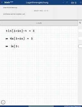 Solving a logarithmic equation in MathWeb.